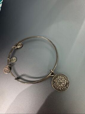 Alex and Ani Silver Floral Charm Expandable Bangle Bracelet